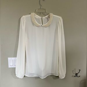 Loft Cream Pearl Blouse Size M